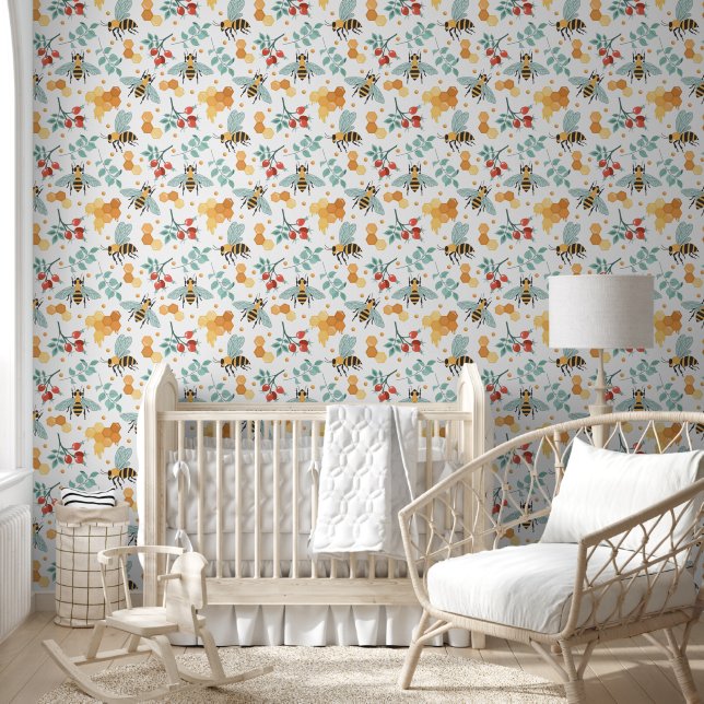 Cute tiled unisex bee pattern nursery wallpaper (Kids)