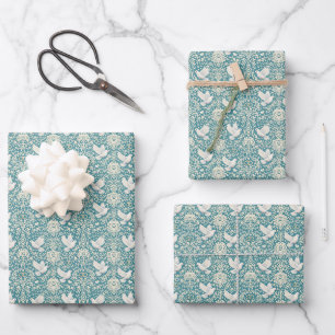 Cute tiled Wedding doves Wrapping Paper Sheet