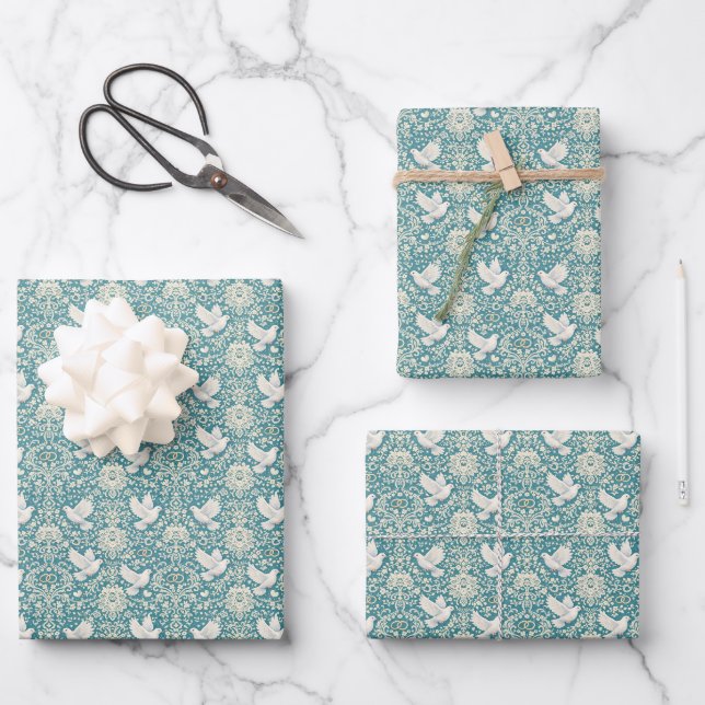 Cute tiled Wedding doves  Wrapping Paper Sheet (Front)