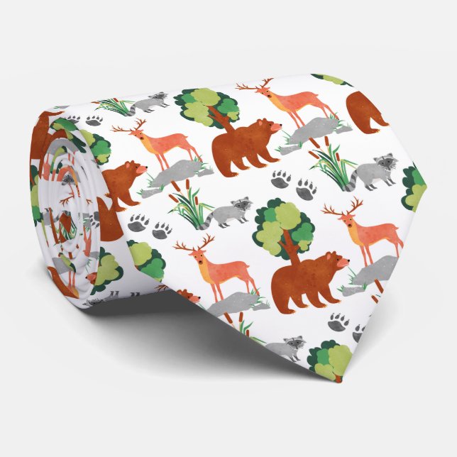 cute tiled Woodland animals pattern  Tie (Rolled)