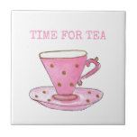 Cute Time for Tea Pink Watercolor Teacup Tile<br><div class="desc">Time for tea pink watercolor teacup design would save your surfaces and look good . an ideal gift for the tea drinker in your life. Matching gifts and home decor accessories available in store. the text is a template so you can customise to suit your needs.</div>