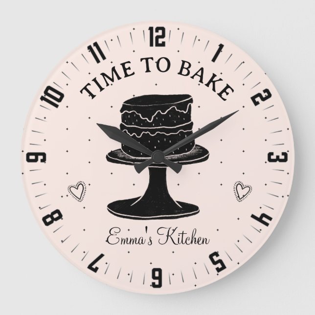 Cute Time To Bake Bakers Personalised Kitchen Large Clock (Front)