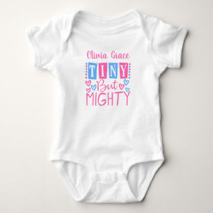 Cute Tiny But Mighty Pink Blue Personalised Girl Baby Bodysuit