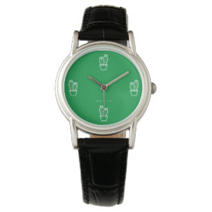 Cute Tiny Cactus Simple Plain Green Minimalist Watch