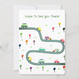 Cute Tiny Cars Travelling On Roadway Invitation