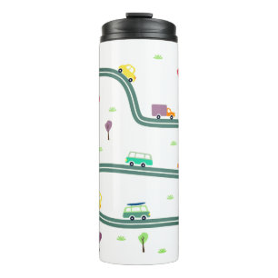 Cute Tiny Cars Travelling on Roadway Thermal Tumbler