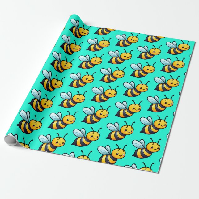 Cute Tiny Cartoon yellow bees pattern  Wrapping Paper (Unrolled)