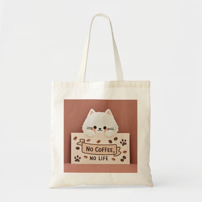 Cute Tiny cat paw prints and coffee beans Tote Bag (Front)
