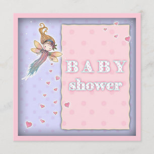 Cute Tiny Fairy and Hearts Girl Baby Shower Invite