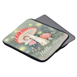 Cute Tiny fairy perched on top of mushroom Laptop Sleeve