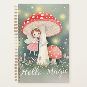 Cute Tiny fairy perched on top of mushroom Planner