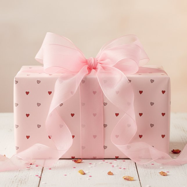 Cute Tiny Hearts Blush Pink Wrapping Paper (Simple Red Pink Heart Pattern Blush Pink Wrapping Paper for Kids or Girl Baby Shower. Cute Hearts)