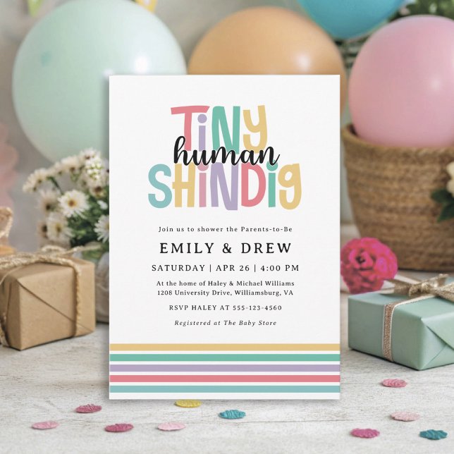 Cute Tiny Human Shindig Couple's Baby Shower Invitation (Creator Uploaded)
