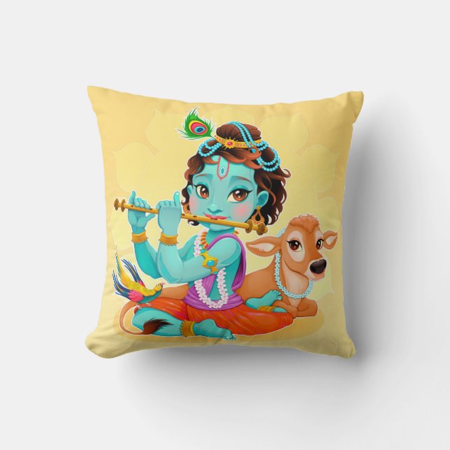 Cute Tiny Krishna & Cow Cushion (Front)