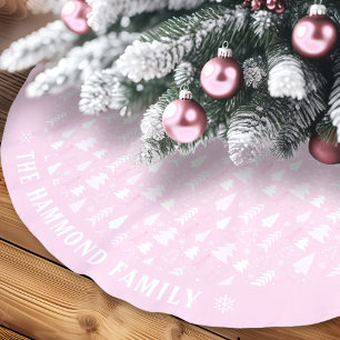 Cute Tiny Pink Trees Family Name Tree Skirt