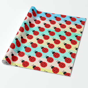 Cute Tiny Red Black Ladybug pattern Wrapping Paper