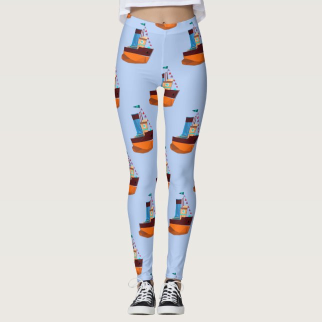Cute Tiny Tugboat Thunder-Cove  Leggings (Front)