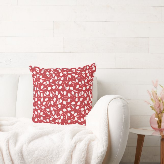 Cute tiny white flower pattern red pattern cushion (Couch)