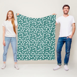 Cute tiny white flower pattern turquoise pattern fleece blanket