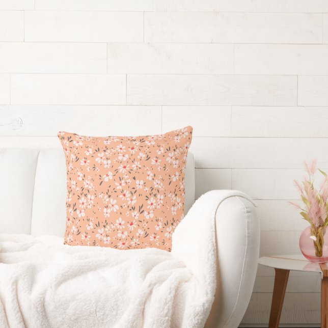 cute tiny white flower with red background cushion (Couch)