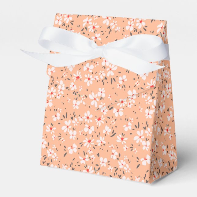 cute tiny white flower with red background favour box (Front Side)