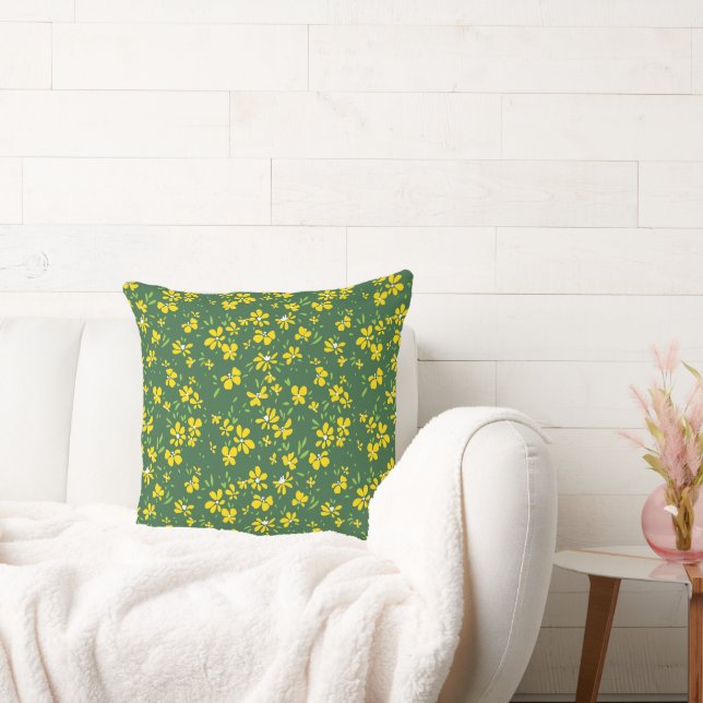 cute tiny yellow flower with green background cushion (Couch)