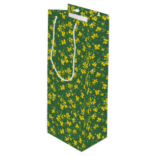 cute tiny yellow flower with green background wine gift bag
