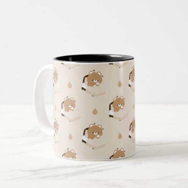 Cute Tired Brown Bear Two-Tone Coffee Mug (Front Left)