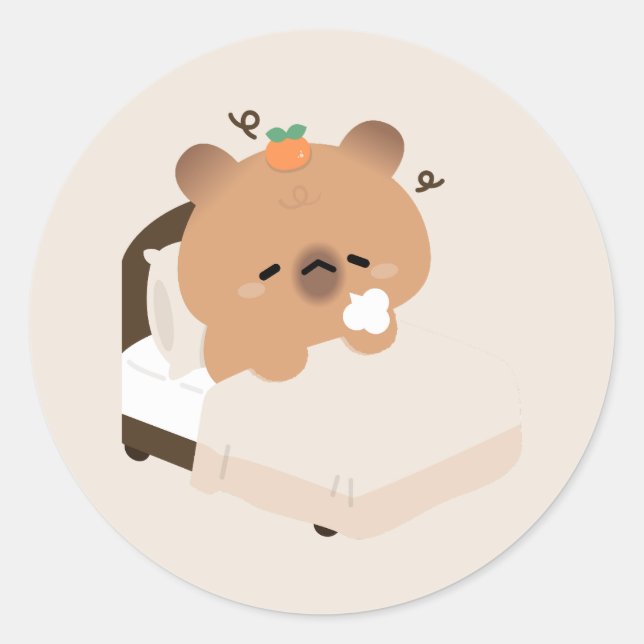 Cute Tired Capybara Classic Round Sticker (Front)