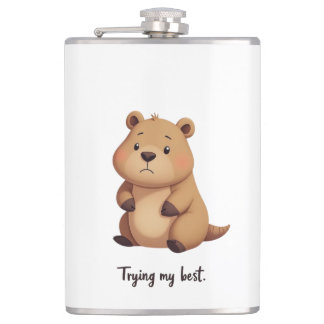 Cute tired capybara hip flask