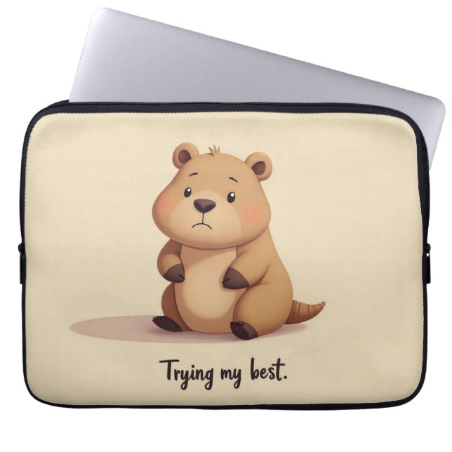 Cute tired capybara laptop sleeve (Front)