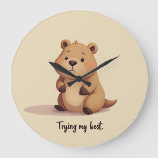 Cute tired capybara Large Clock