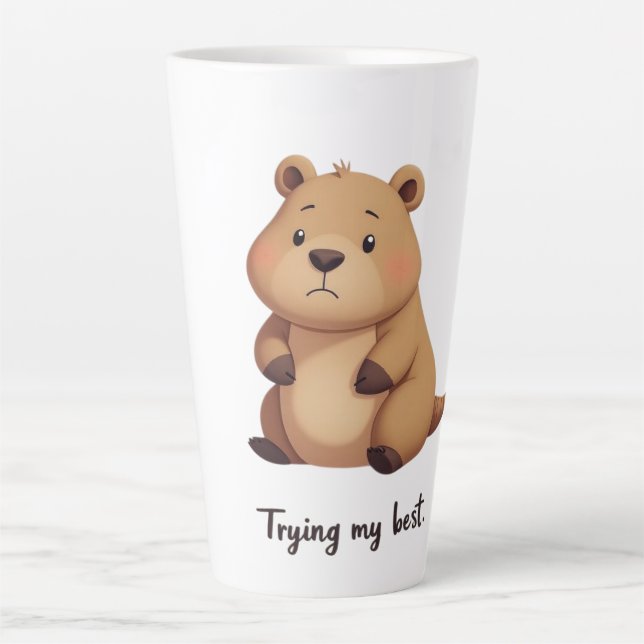 Cute tired capybara latte mug (Front)