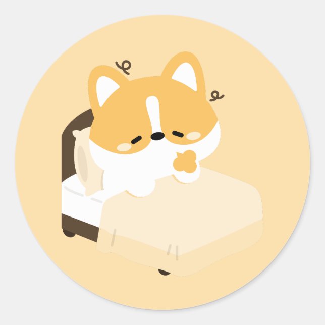 Cute Tired Corgi Classic Round Sticker (Front)