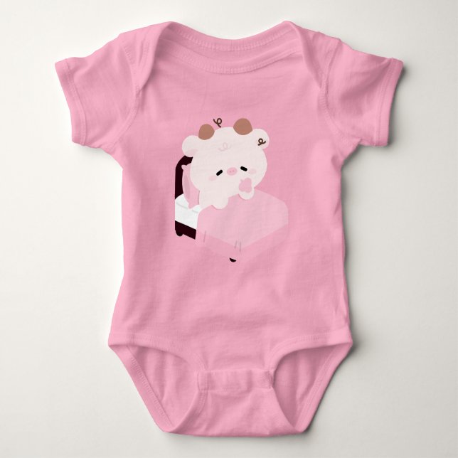 Cute Tired Cow Baby Bodysuit (Front)
