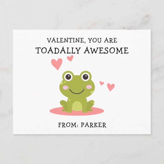 Cute Toadally Awesome Classroom Valentine Postcard (Front)