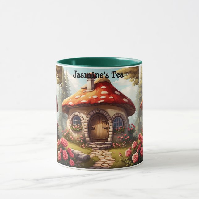 Cute toadstool fairy house with editable name mug (Center)