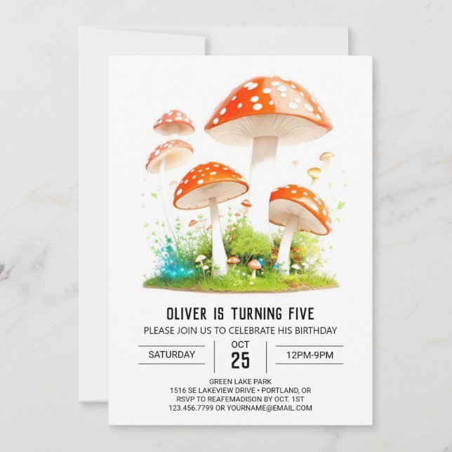 Cute Toadstool Kingdom Kids Birthday Invitation (Front)