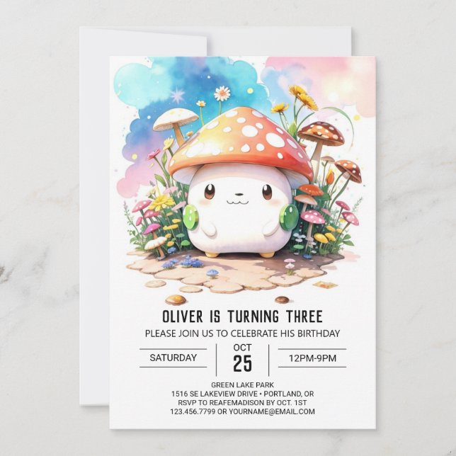 Cute Toadstool Tales Birthday Invitation (Front)