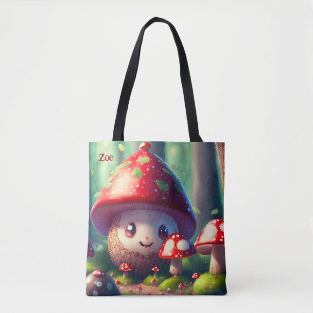 Cute toadstools in the forest - good luck custom tote bag (Front)