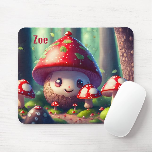 Cute toadstools in the forest, good luck mouse mat (With Mouse)