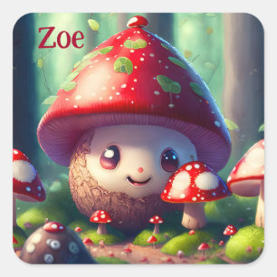 Cute toadstools in the forest - good luck   square sticker