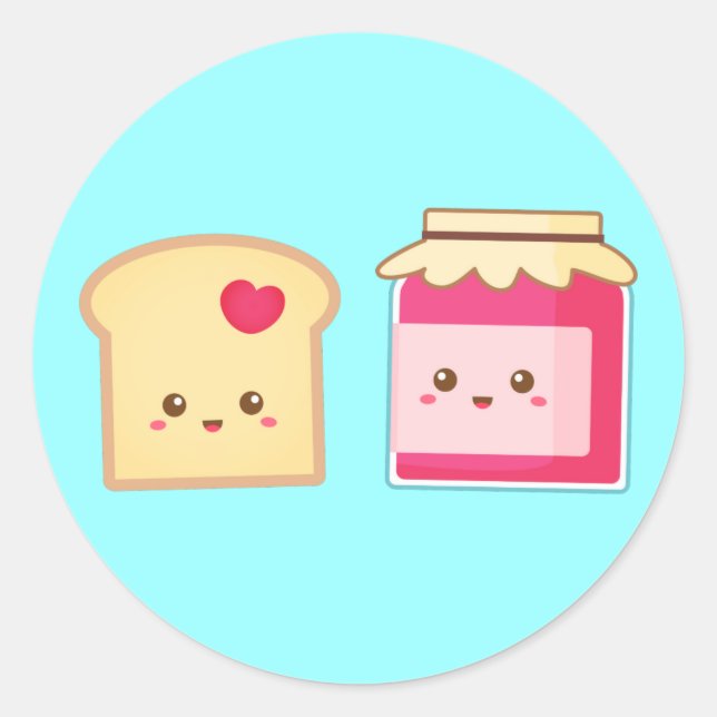 Cute Toast and Strawberry Jam, Spread Love Classic Round Sticker (Front)