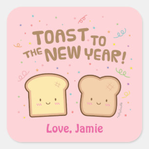 Cute Toast to the New Year Pun Humour Confetti Square Sticker