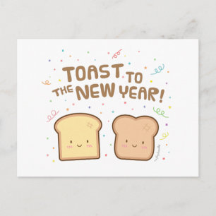 Cute Toast to the New Year Pun Humour Greeting Holiday Postcard