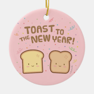 Cute Toast to the New Year Pun Room Decor Ceramic Tree Decoration