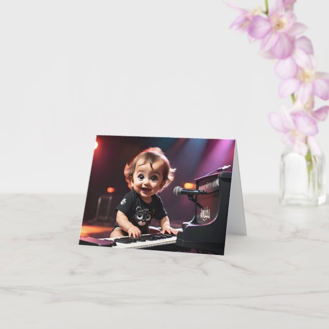 Cute Toddler Playing the Keyboards Blank Greeting  Card (Orchid)