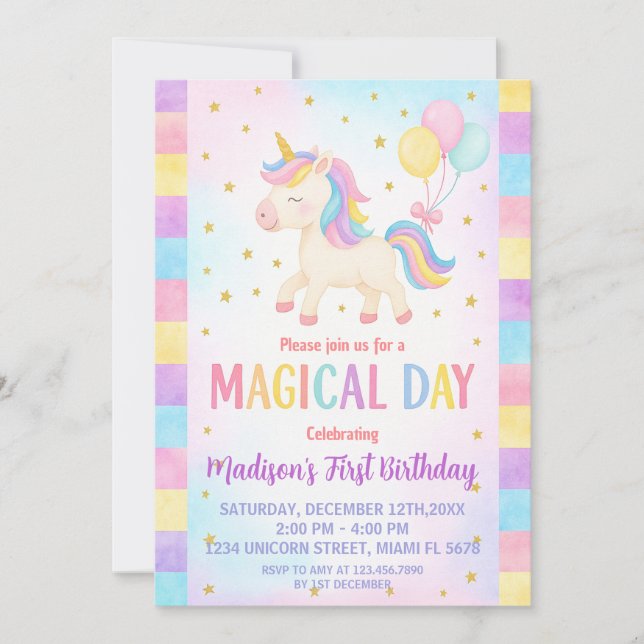 Cute Toddler Unicorn Birthday Invitation (Front)