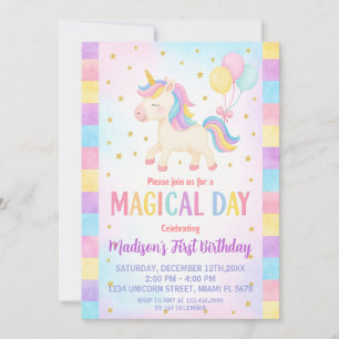 Cute Toddler Unicorn Birthday Invitation