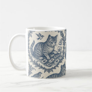 Cute Toile de Jouy Cat and Mahjong Coffee Mug